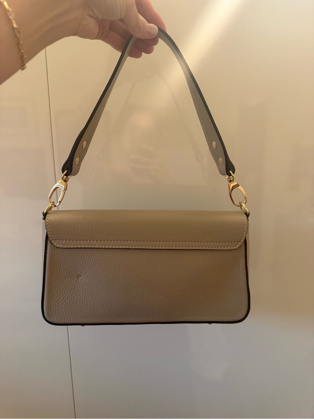 Taupe Leather Shoulder Bag with Gold Hardware - Picture 2 of 3
